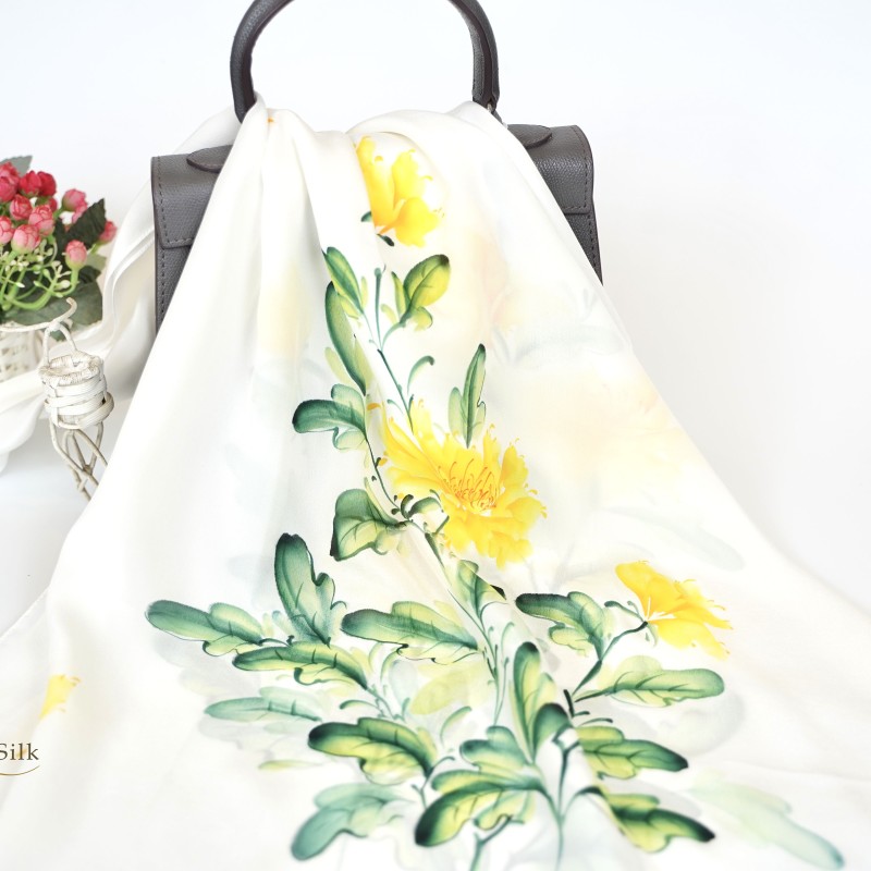 Vietnam Hand Painted Silk - Khăn Lụa Đẹp Vẽ Tay Mẫu Đơn SenSilk 160x55