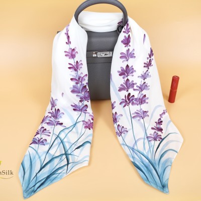 Khăng Choàng Cao Cấp Lụa Vẽ Lavender - Sen Silk Painting Scarves