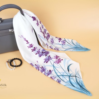 Khăng Choàng Cao Cấp Lụa Vẽ Lavender - Sen Silk Painting Scarves