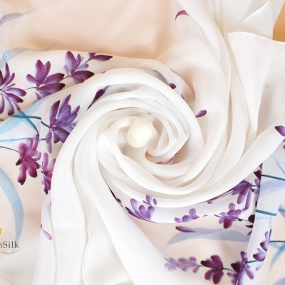 Khăng Choàng Cao Cấp Lụa Vẽ Lavender - Sen Silk Painting Scarves