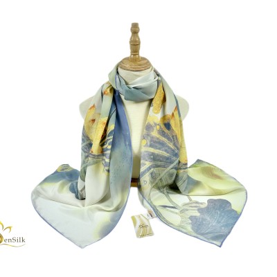 100% Silk Printed Scarf - Khăn Lụa Tơ Tằm in Hoa Sen Việt Nam - Quà Tặng Cao Cấp