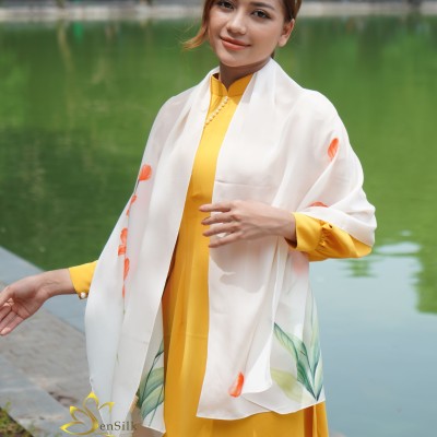 Khăn Lụa Thuần Việt Vẽ Tay Tulip - Vietnam Silk Gift