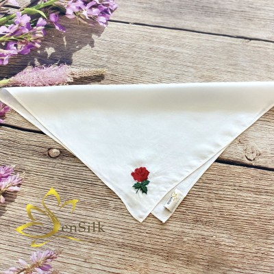 Silk Handkerchief Hand Embroidery - Khăn Tay Dâu Tằm Thêu Hoa Hồng SenSilk