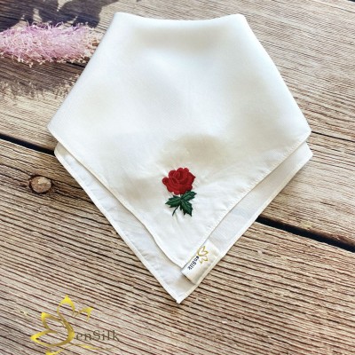 Silk Handkerchief Hand Embroidery - Khăn Tay Dâu Tằm Thêu Hoa Hồng SenSilk