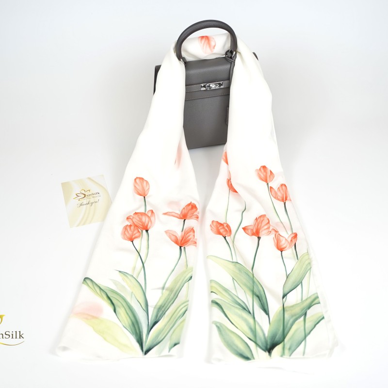 Khăn Lụa Thuần Việt Vẽ Tay Tulip - Vietnam Silk Gift