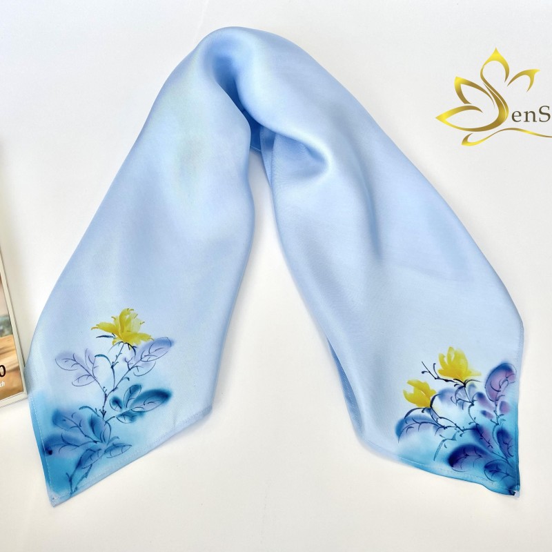 Khăn Lụa Việt Nam Vẽ Thủ Công Mẫu Đơn Sen Silk - Quà Tặng Mẹ Ý Nghĩa