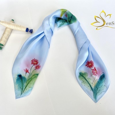 Khăn Lụa Bảo Lộc Vẽ Handmade Đồng Tiền Đỏ - Quà Tặng Quý Bà