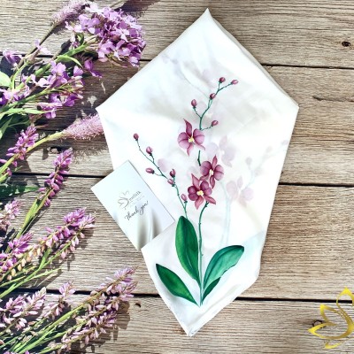 Khăn Tơ Tằm Vẽ Hoa Lan Sen Silk - Món Quà Tặng Cô Giáo