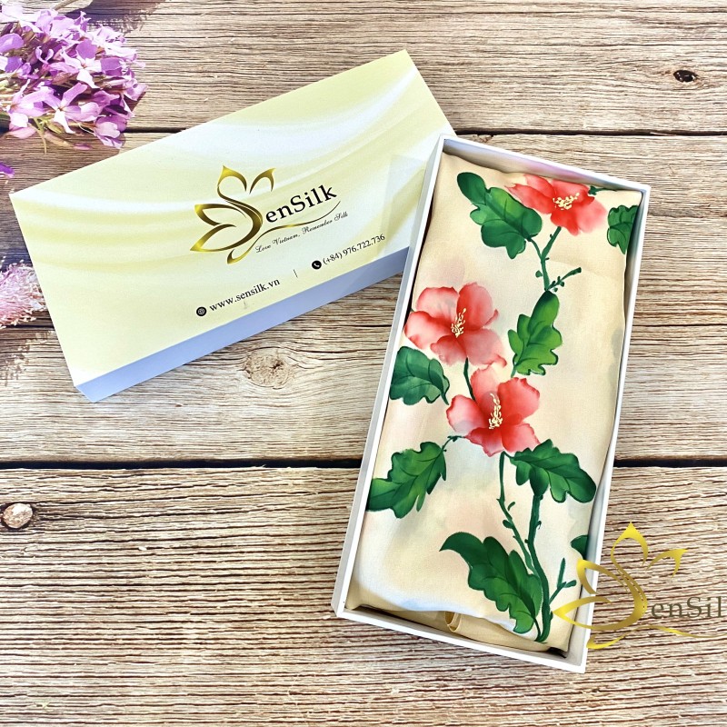 Korea Silk Gift - Khăn Lụa Vẽ Quốc Hoa Hàn Quốc Mugunghwa SenSilk