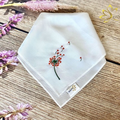 Hand Embroidery Silk Handkerchief - Khăn Tay Thêu Thuần Việt Bồ Công Anh SenSilk