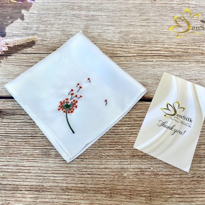 Hand Embroidery Silk Handkerchief - Khăn Tay Thêu Thuần Việt Bồ Công Anh SenSilk