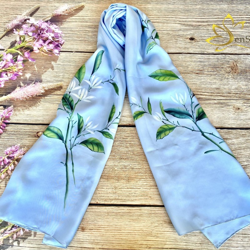 Hand Painted Silk Scarf by SenSilk - Khăn Vẽ Lụa Tơ Tằm Hoa Ngọc Lan