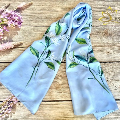 Hand Painted Silk Scarf by SenSilk - Khăn Vẽ Lụa Tơ Tằm Hoa Ngọc Lan