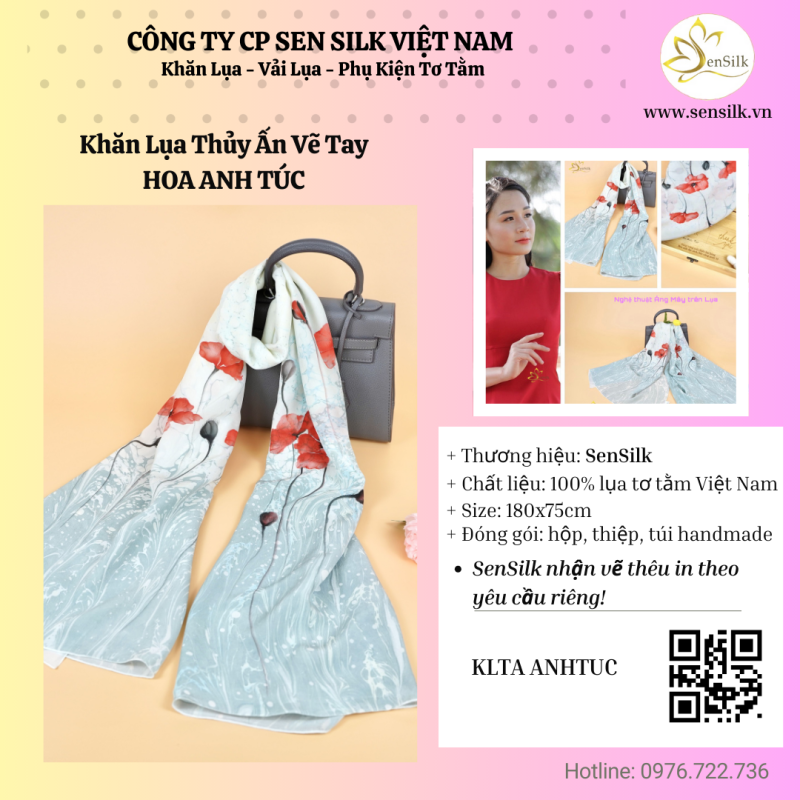 KHĂN LỤA THỦY ẤN HOA ANH TÚC – VẺ ĐẸP THANH CAO CHO PHỤ NỮ HIỆN ĐẠI