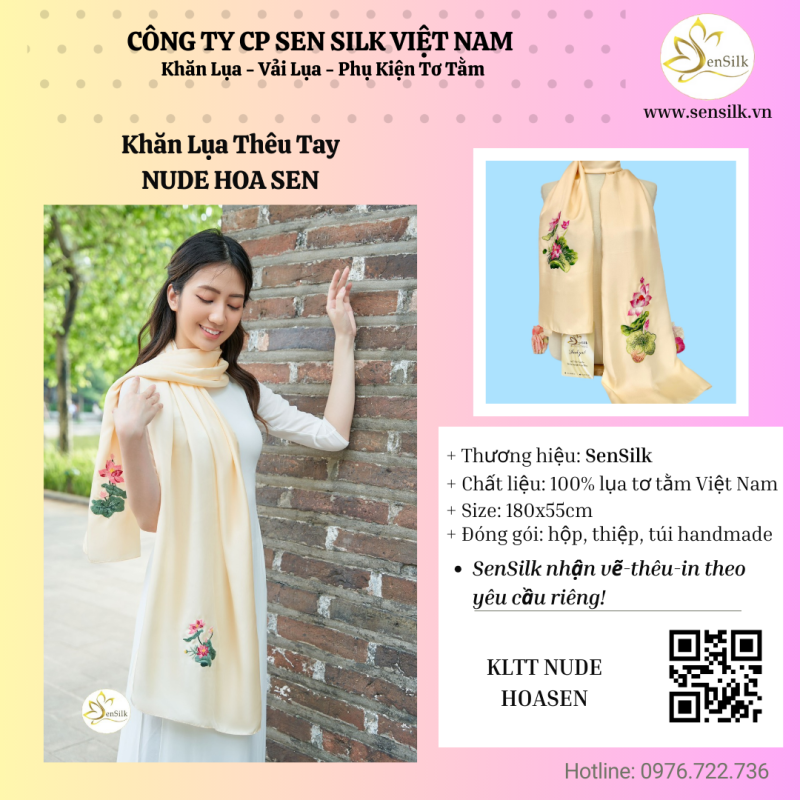 🌸 KHĂN LỤA THÊU HOA SEN – thuần khiết, kiêu hãnh và vươn lên từ bùn.