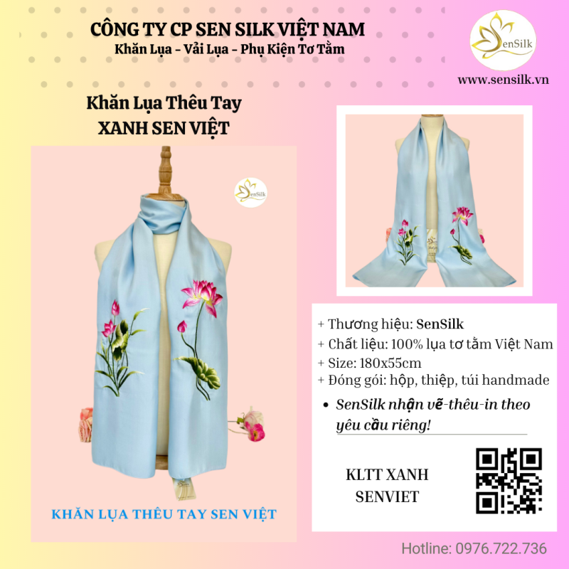 🧵 Chất liệu lụa tơ tằm – Nền mềm cho nét thêu sống động 🌾