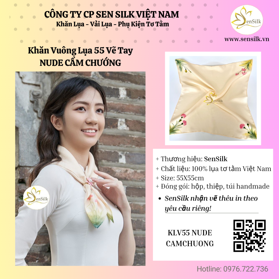 🌺 Khăn Lụa Vuông Vẽ Tay Hoa Cẩm Chướng – Sự Trân Trọng Gửi Tới Người Dạy Dỗ