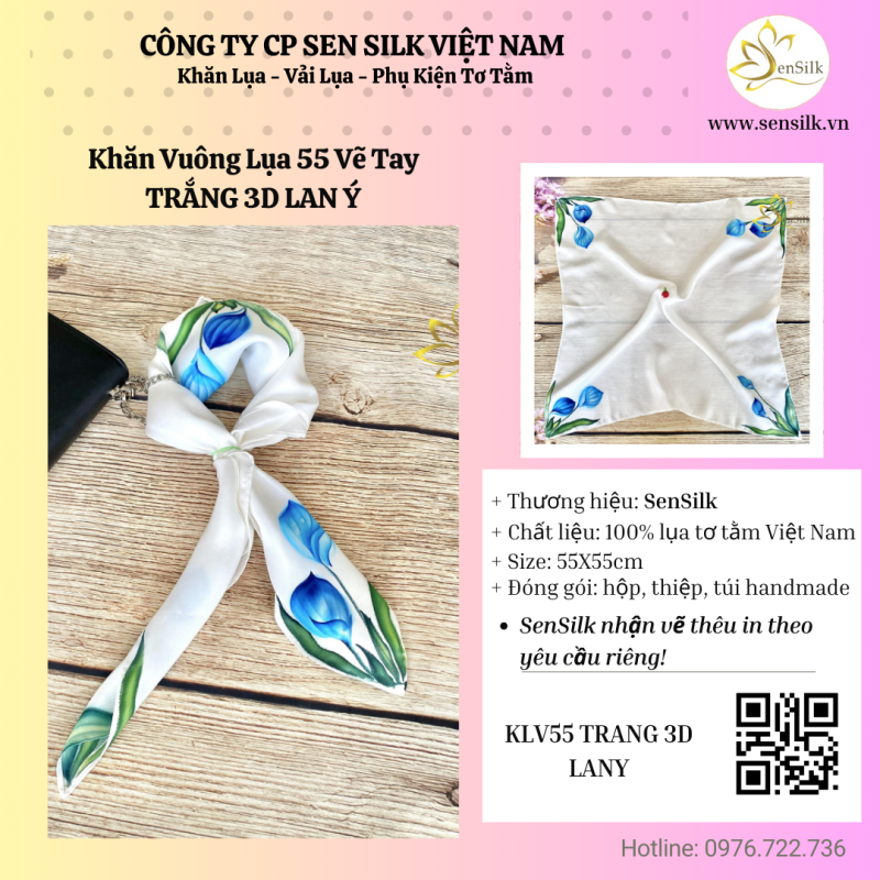 Khăn lụa vẽ tay hoa lan ý – Vẻ đẹp thanh tao của người phụ nữ trưởng thành