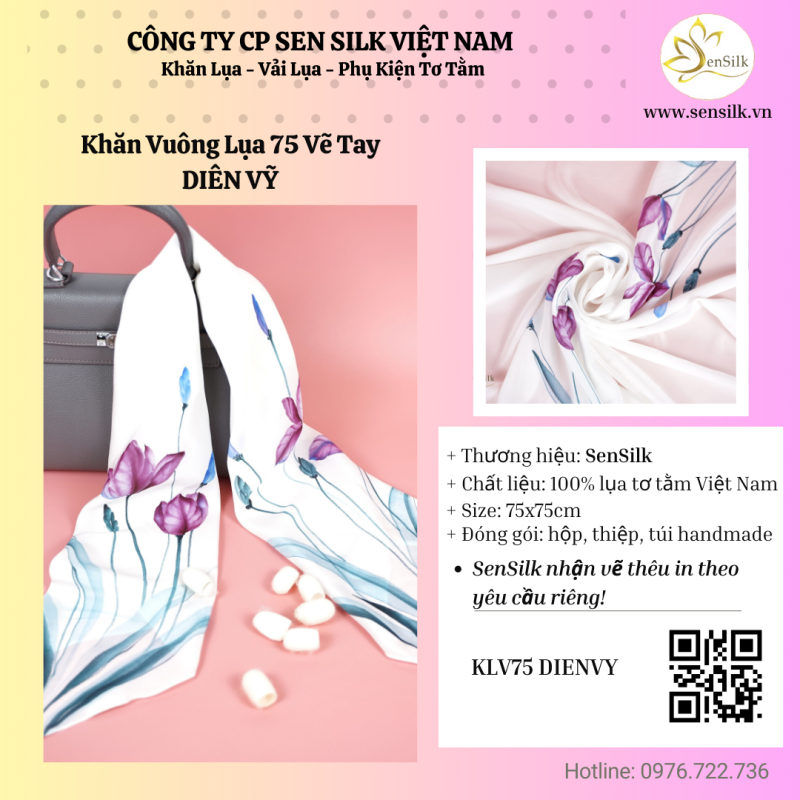 🌼 Món Quà Của Sự Tinh Tế: Khăn Lụa Hoa Diên Vỹ SenSilk