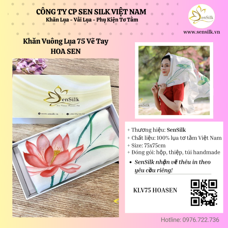 🌸 KHĂN LỤA VUÔNG VẼ TAY HOA SEN – VẺ ĐẸP THANH CAO CHO PHỤ NỮ HIỆN ĐẠI 🌸