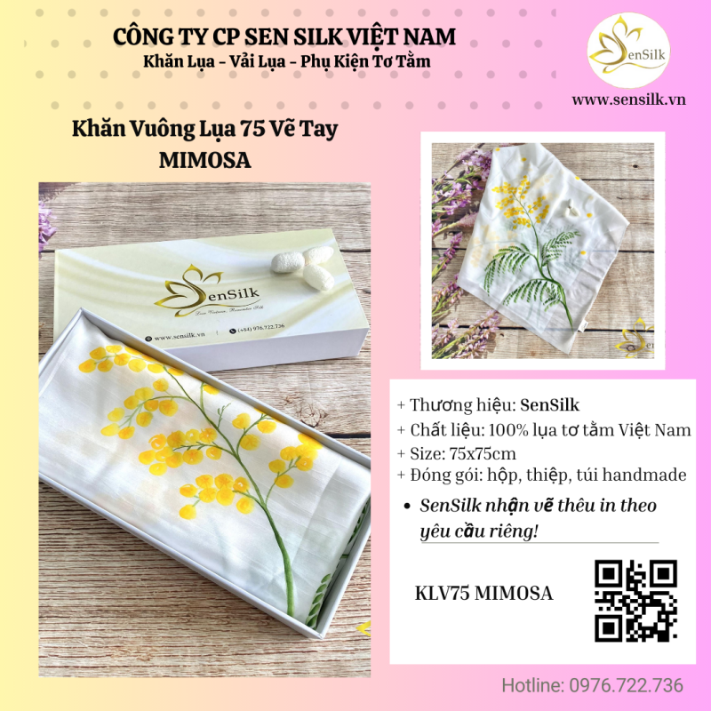 🌼 KHĂN LỤA VUÔNG HOA MIMOSA 75x75CM – VẺ ĐẸP CỦA NGƯỜI PHỤ NỮ DỊU DÀNG MÀ KIÊN CƯỜNG 🌼