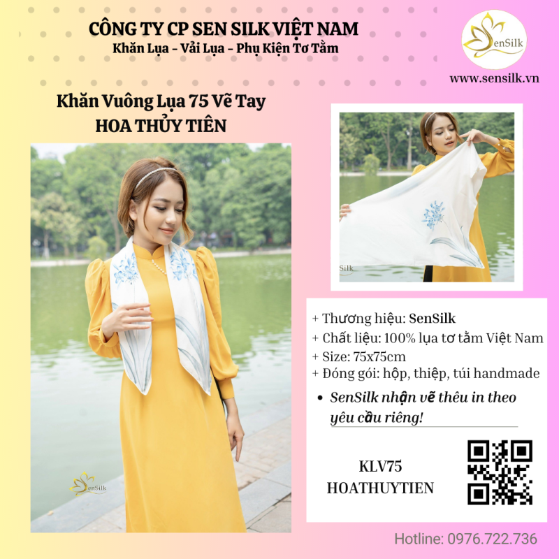 🌼 Khăn lụa vẽ tay hoa thủy tiên – Vẻ đẹp thanh cao dành tặng người biết sống an nhiên 🌼