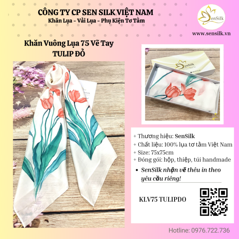 🌺 Khăn Lụa Vuông Vẽ Tay – Món Quà Của Tình Yêu Thuần Khiết 🌺