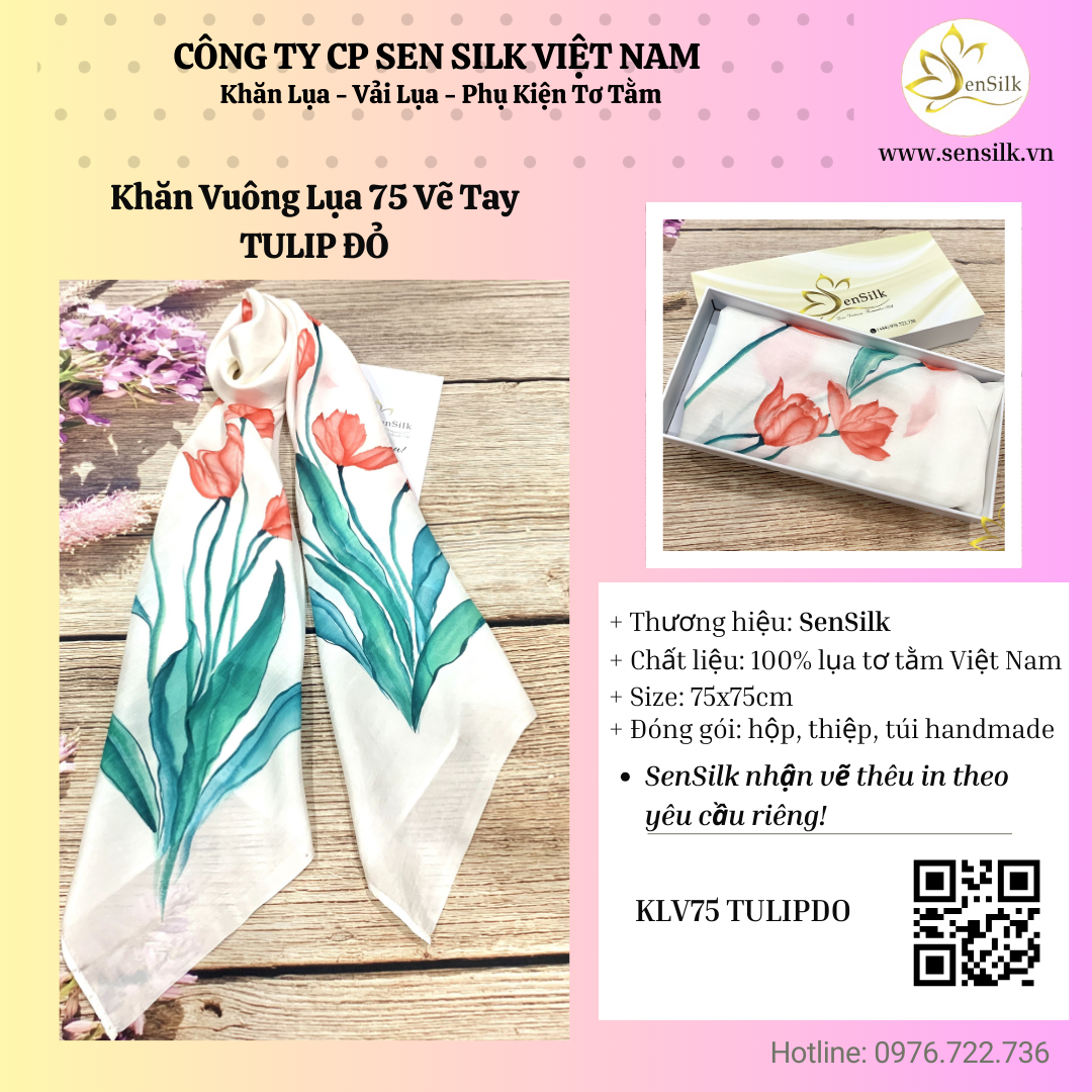 🌺 Khăn Lụa Vuông Vẽ Tay – Món Quà Của Tình Yêu Thuần Khiết 🌺