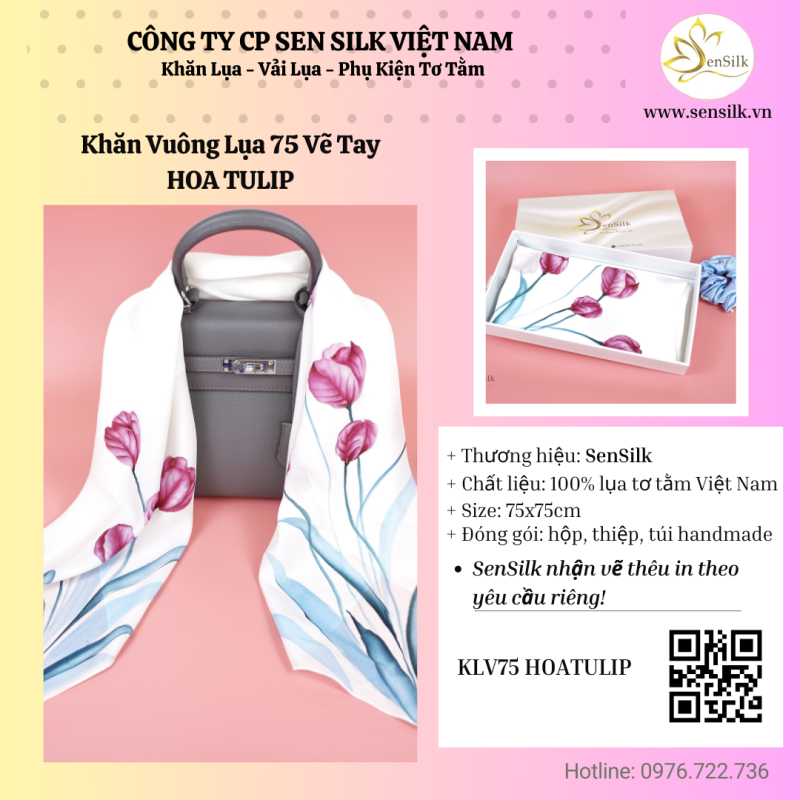 💜 Khăn Lụa vuông Vẽ Tay Hoa Tulip Tím – Món Quà Của Sự Thanh Lịch Và Thấu Hiểu 💜