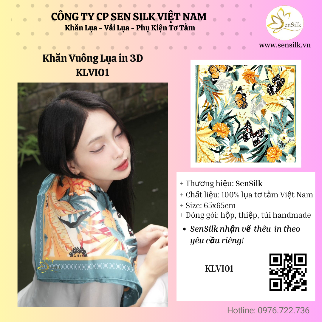 ✨ Khăn lụa vuông họa tiết bướm – Biểu tượng tự do và quyến rũ