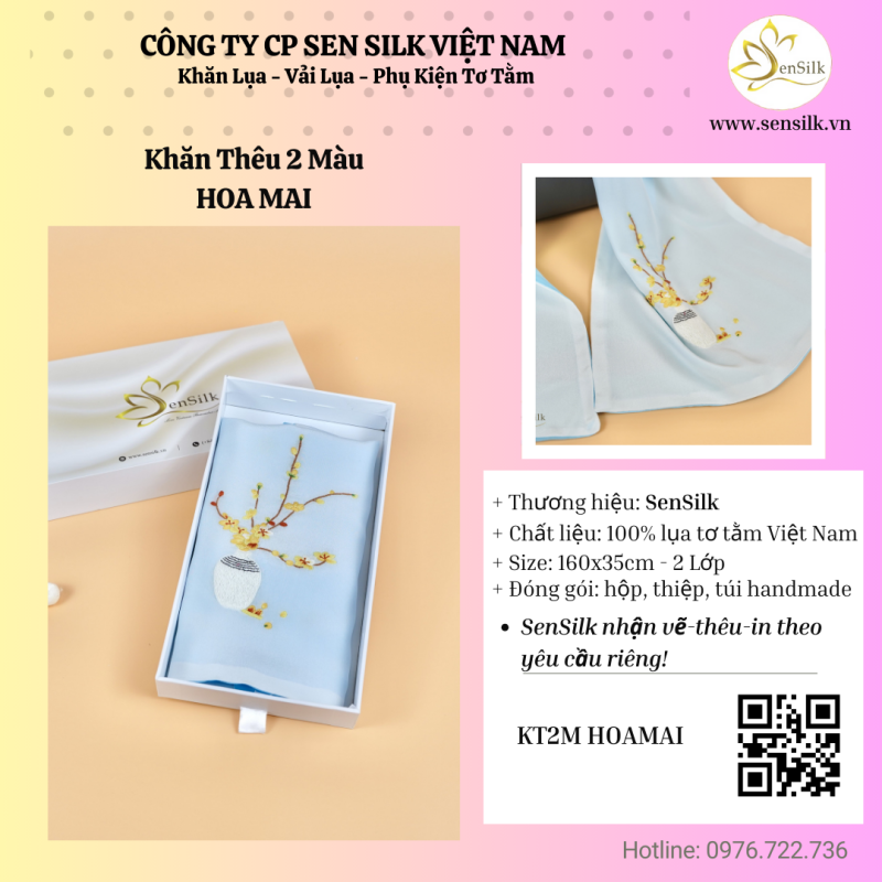 🌼 Khăn Lụa Thêu Hoa Mai – Món Quà Tri Ân Mang Sắc Xuân Tri Thức 🌼