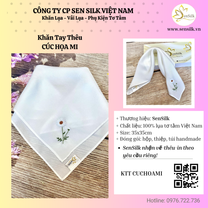🌼 KHĂN TAY THÊU HOA CÚC HOẠ MI – AN NHIÊN GIỮA ĐỜI THƯỜNG 🌼