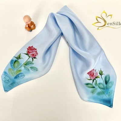 Khăn Thời Trang Lụa Vẽ Thủ Công Hoa Hồng Sen Silk - Quà Tặng Vợ Yêu