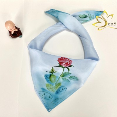 Khăn Thời Trang Lụa Vẽ Thủ Công Hoa Hồng Sen Silk - Quà Tặng Vợ Yêu