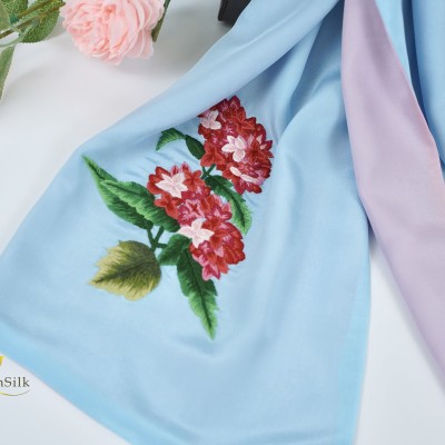 Silk Embroidery by SenSilk Vietnam - Khăn Lụa Dâu Tằm 2 Lớp Thêu Cẩm Tú Cầu