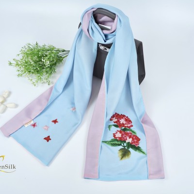 Silk Embroidery by SenSilk Vietnam - Khăn Lụa Dâu Tằm 2 Lớp Thêu Cẩm Tú Cầu