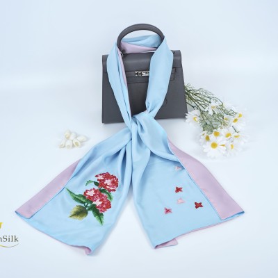 Silk Embroidery by SenSilk Vietnam - Khăn Lụa Dâu Tằm 2 Lớp Thêu Cẩm Tú Cầu