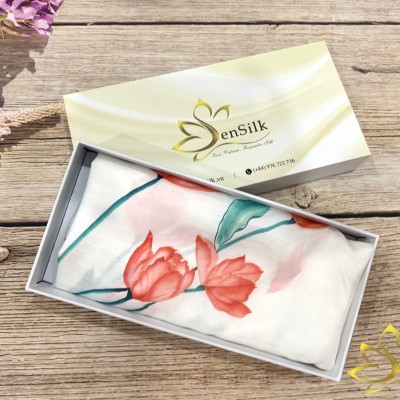 Mulberry Silk Scarf - Khăn Lụa Sen Silk Vẽ Tay Hoa Tulip