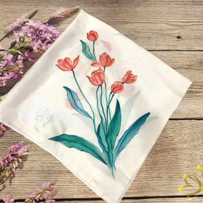 Mulberry Silk Scarf - Khăn Lụa Sen Silk Vẽ Tay Hoa Tulip