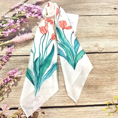 Mulberry Silk Scarf - Khăn Lụa Sen Silk Vẽ Tay Hoa Tulip