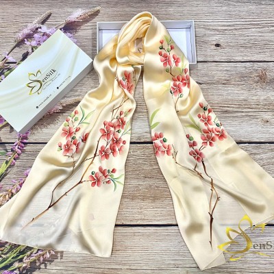 Sen Silk Painting Scarves - Khăn Lụa Tơ Tằm Vẽ Tay Đào Việt 180x55cm