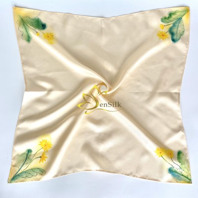 Khăn Vẽ Handmade Đồng Tiền Vàng - Lụa Thuần Việt Sen Silk