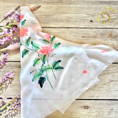 Quà Tặng Sếp Nữ - Khăn Lụa Handmade Vẽ Tay Mẫu Đơn Sen Silk