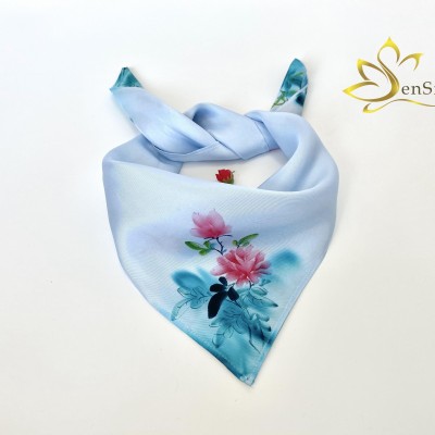 Khăn Lụa Cao Cấp Vẽ Tay Mẫu Đơn 75x75cm - Bow Tie Silk Hand Painted