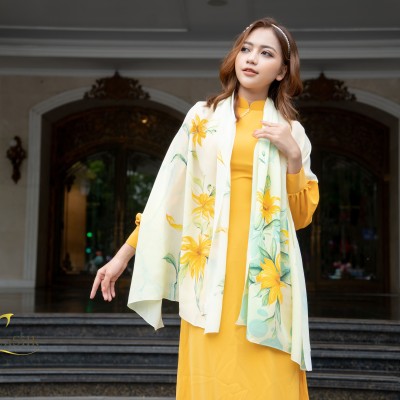 Thủy Ấn Họa Lụa SenSilk Vẽ Tay Dã Quỳ - Water Marbled Silk Scarf