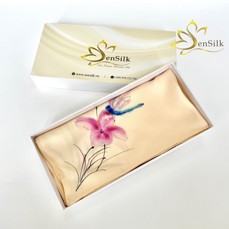 Khăn Lụa Quấn Túi Sen Silk Vẽ Tay 3D Orchid - Quà Tặng VIP