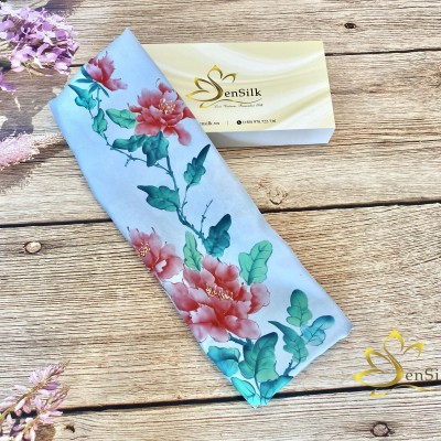 Peony Silk Painting Scarf - Khăn Lụa Thuần Việt Vẽ Mẫu Đơn SenSilk