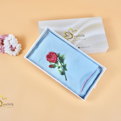 Khăn Lụa Tơ Tằm 2 Màu Thêu Tay Hoa Hồng - Embroidered Silk Scarf