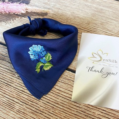 Khăn Tay Lụa Cao Cấp Thêu Cẩm Tú Cầu - Sen Silk Handkerchief