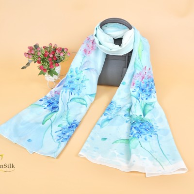 Khăn Lụa Thủy Ấn SenSilk Vẽ Tay Cẩm Tú Cầu - Tuyệt Phẩm Lụa Tơ Tằm Việt Nam